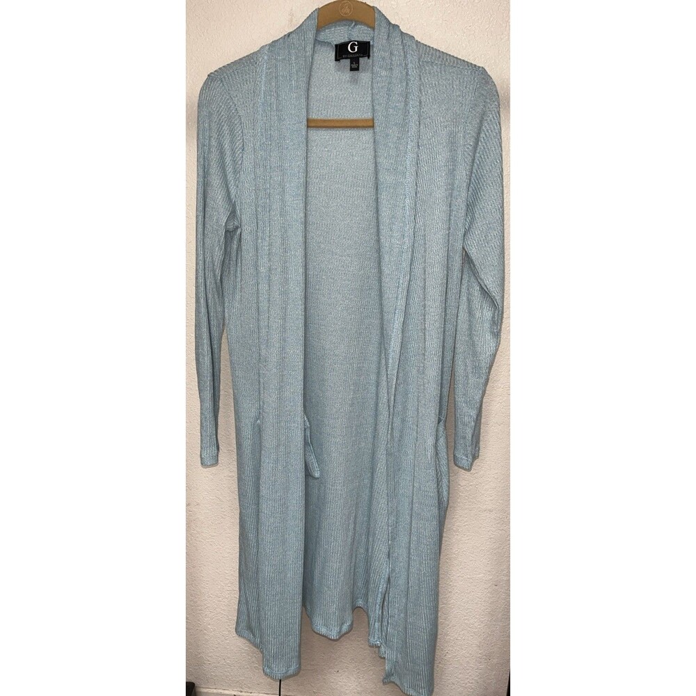 G By Giuliana Ribbed Duster Cardigan Women Sz Large Light Blue - Picture 4 of 6